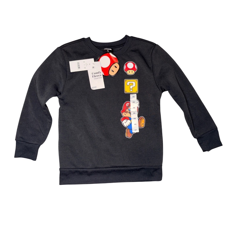 Super Mario Bros Kids Fleece Graphic Sweatshirt Charcoal Gray XS Nintendo